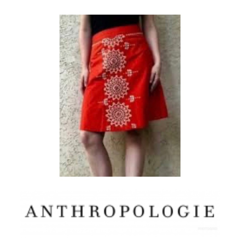 Anthropologie Lithe Orange Embroidered Skirt Cotton Bohemian Peasant Festival